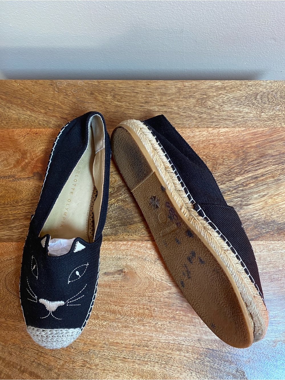 Charlotte Olympia Black Kitty Cat Face Flats Espadrilles Shoes Canvas - Picture 5 of 13